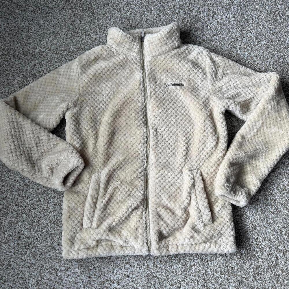 Columbia Girls Fire Side Sherpa Jacket Cream Sz XL 18-20 Full-Zip Soft Feel